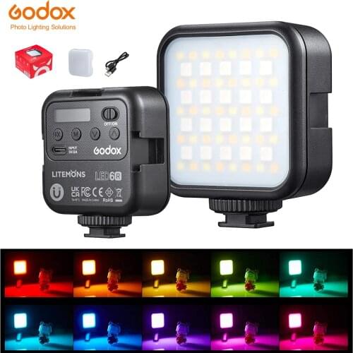 Godox LED 6R RGB Video Light,Dimmable 0-360 Full Color 3200K-6500K 13 FX Effects Built-in 1800mAh Li-ion Battery for Video Light