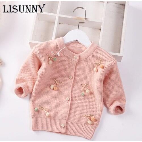 Girl Cardigan Sweater Autumn 2021 Lolita Style Children Knitwear Jacket Baby Top Kids Coat Toddler Sweet Solid Bow Clothes 1-5