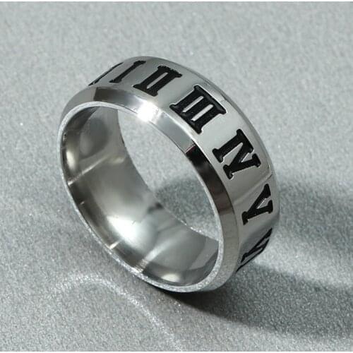 8mm Vintage Stainless Steel Ring Roman Numerals Finger Rings For Men Women Jewelry Anime Fans