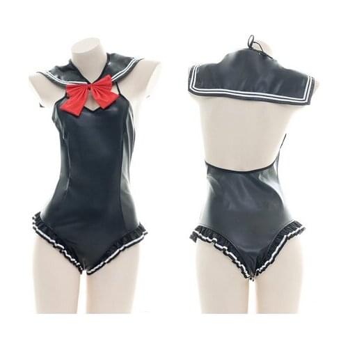Underwear Set Sexy Lolita Backless Ruffle Pajamas Set Sexy Sukumizu Cheongsam Sailor Collar Leather One Piece Swimsuit Cosplay