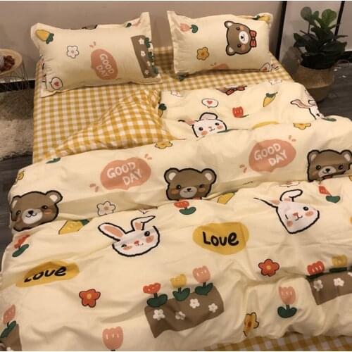 Boys Girls Bedding Set Fashion Flat Sheets Adult Kid Bed Linen Duvet Quilt Cover Pillowcase Cute Cartoon Bear Bedding Bedclothes