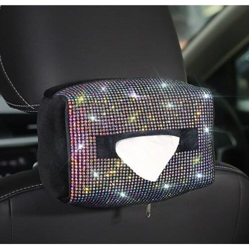 Car seat back hanging tissue box creative diamond armrest box pumping box car beautiful tissue box bag lady