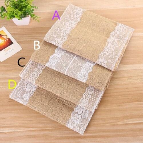 Burlap Lace Table Runner Home Wedding Party Decoration Exquisite Macrame Embroidery