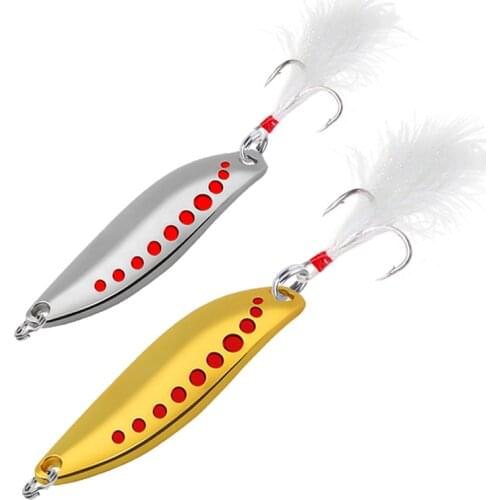 Metal Vib Leech Spinners Spoon Lures 10g 15g Treble Hooks with Feather Artificial Bait Night Fishing Tackle for Bass Pike Perch