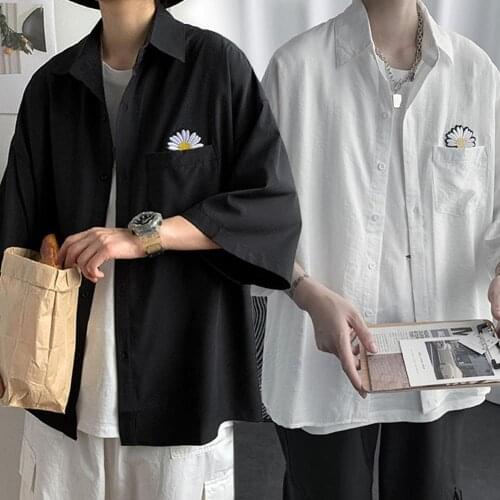 Marguerite Three-quarter Sleeves Shirt Pocket Summer Men Casual Top Workwear