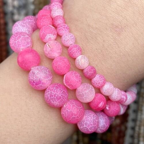 Natural Stone Fuchsia Frost Cracked Agates Onyx Beads Round For Jewelry Making Diy Bracelet Charm Accessories 4-12mm 15
