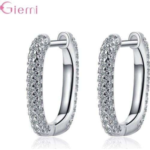 New Exquisite Shiny Cubic Zirconia Geometric Rectangle Hoop Earrings Fashion 925 Sterling Silver Earring Rhinestone Jewelry Gift