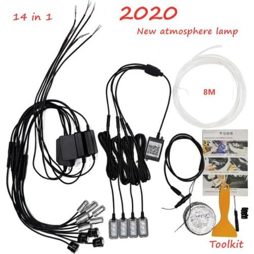 NEW Led Ambient Light RGB 8m 1 in 14 Car Interior Atmosphere Lamp Remote APP 12V Auto Decorative Dashboard Foot Door Mood Lights