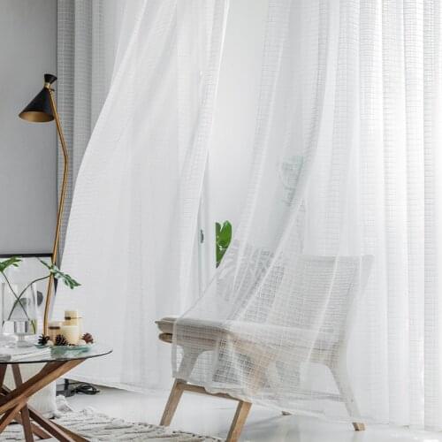 Solid White Curtain Tulle Curtains for Living Room Bedroom Window Modern Plaid Sheer Voile Drapes Kitchen decorations Curtain