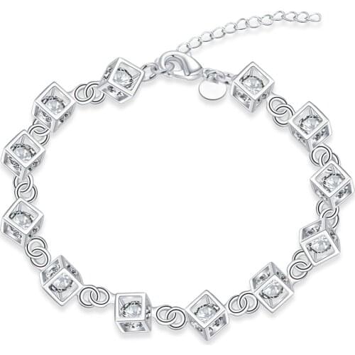 Hot 925 sterling silver bracelet modern three-dimensional square shape white zircon bracelet fashion simple