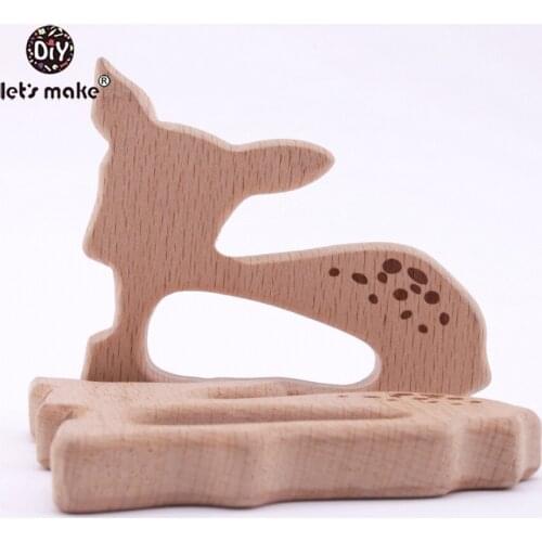 Lets make Beech Wooden Teether Aniamls Sika Deer Roe Bambi Timber Baby Customizable Food Grade Wood Teething Big Horse Teether