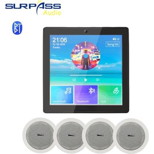 Touch Screen In Wall Amplifier Bluetooth Fm Audio 4*20W PA Ceiling Speaker Background Music Kit HiFi Stereo Home Theater System
