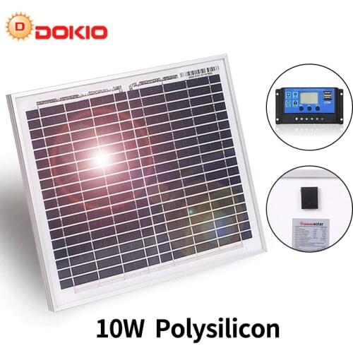 Dokio 10W Photovoltaic Solar Panel+10A 12V/24V Solar Controller 18V home Panel Solar 10 Watt+5V Dual USB Charger Regulator kit