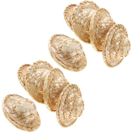 10-PACK Hand Knitting Straw Hat Mini Doll Hat Ornament Small Strawhat DIY Jewelry Accessories Craft Decoration