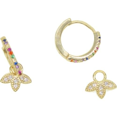 Dangling drop earring Gold color vermeil 925 sterling silver leaf charm cute elegance girl women gift silver earrings jewelry