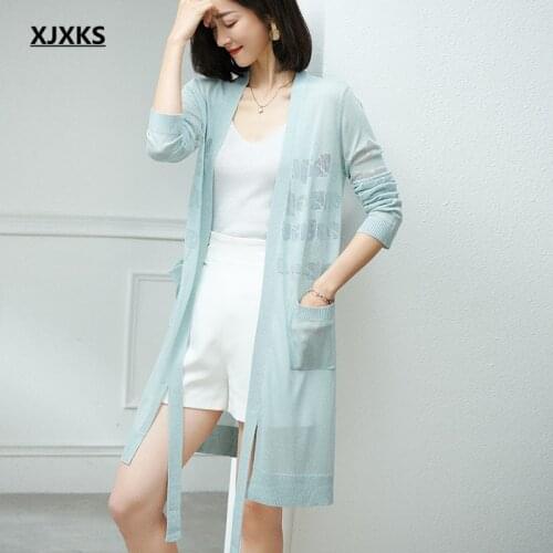 XJXKS 2021 spring summer new women long sun protection clothing high-end linen knitted thin sweater women cardigan