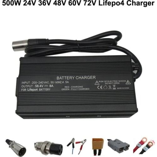 500W 12V 25A 24V 15A 36V 10A 48V 8A 60V 6A 72V 5A LiFePO4 Charger Output 29.2V 43.8V 58.4V 73V 87.6V Smart Charger
