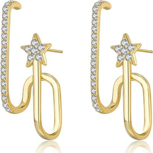 ZEMIOR 925 Sterling Silver Shiny Star Gold Color Earrings For Women Single Row Crystal Zircon Stud Earring Fine Jewelry Gift