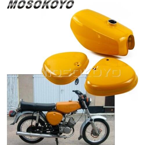 Retro Motorcycle Yellow Oil Fuel Tank with Right + Left Side Cover Pad for Simson S50 S51 S70 all years （190830, 200655, 200200