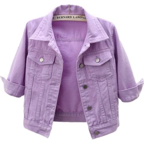 Harajuku Spring White Denim Coat Women Bomber Jackets Korean Fashion 3/4 Sleeve Slim Short Jeans Jacket Ladies Outerwear H1432