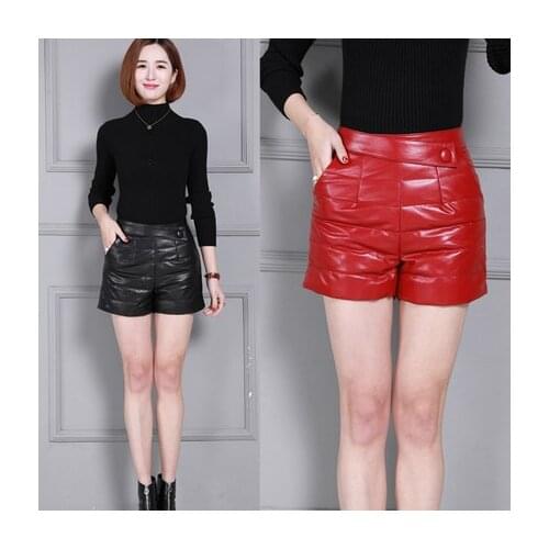 Top brand Sheepskin Winter Women Thick Leather Shorts KS17 high quality
