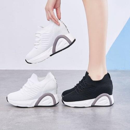Casual Women Sneaker Wedge Shoes for Women Fashion Breathable Mesh Pumps New Lace Up Platform Black White Shoes Woman Sneakers