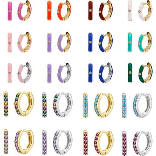 AIDE 20 Color Round 925 Silver Hoops Earrings Women 2021 Trendy Purplr Green Blue Pink Piercing Earrings Fine Jewelry Pendientes