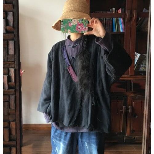 Women Loose Vintage Retro Cotton Linen Parkas Padded Coat Outerwear Female Loose Overcoat Ladies Topcoat 2019