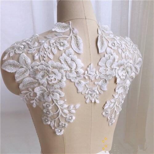 1Pair/2pc 28.5X21cm Venise Lace Applique Trims Motif Embroidery DIY Craft with Silver Edge for Sewing Cloth Patch Accessories