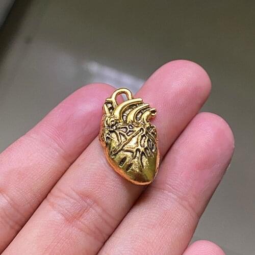 18PCS 25X16mm Human Heart Organ Charms Pendants Antique Gold Tone Jewelry Making DIY Bracelet Necklace Handmade Craft