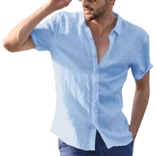 #36 Solid Color Men Casual Shirts Short Sleeve Turn-down Collar Breathable Leisure Clothing Camisas Mens Shirts White 2020