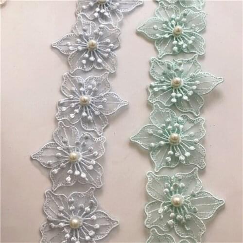 3D Beads Embroidered Organza Lace Trim Diy Handmade Decoration Wedding Dress Clothing Stickers Accessories V07051716