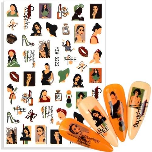 3D Nail Stickers Flower Graffiti Abstract Sexy Woman Face High Heels Design Adhesive Nail Art Decor Manicure Stickers For Nails