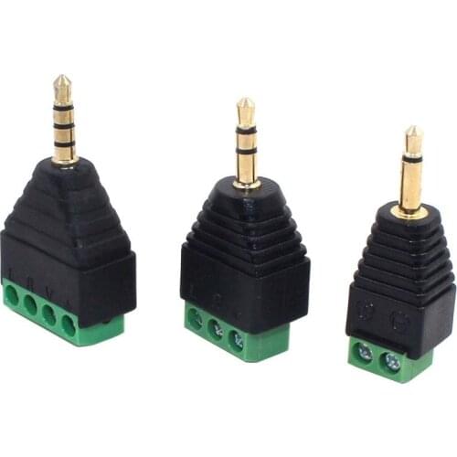 3pcs/lot 3.5mm 1/8 Inch Stereo Male to AV Screw Video Balun Terminal 3.5mm Jack 3 Pin Male Terminal Block Plug Connector
