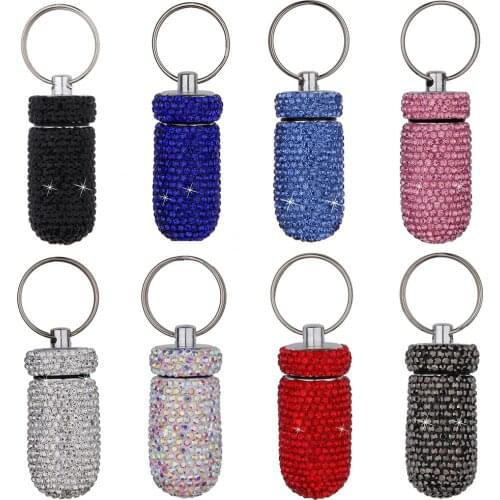 Car Storage Box Bottle Bling Organizer Pill Box Automobile For Car Interior / Hanging Key Ring Mini Storage Box with Diamond