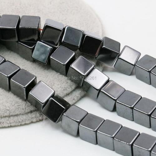 8mm Natural Black Hematite Loose Beads Cube DIY Jewelry Making Accessory Parts Girls Party Handmade Gifts 15inch Lucky Stone