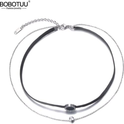 BOBOTUU Stainless Steel Double Layer Necklaces Jewelry Trendy Roman Numerals Chain Chokers Necklace For Women Girls BN19020