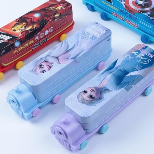 Disney Frozen Mickey Minnie Marvel Creative Car Stationery Box Childrens Pencil Case Student Pencil Sharpener School Supplies