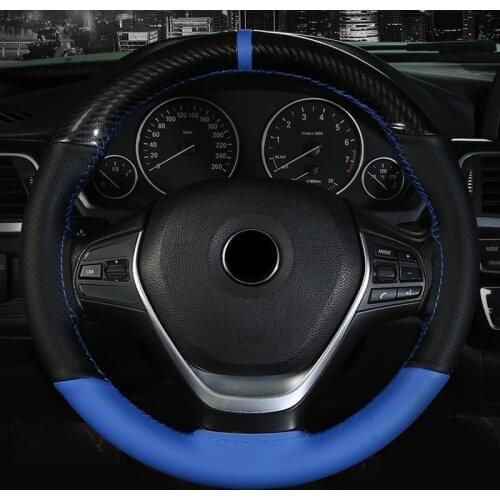 Fashion Crystal Carbon Fiber hand-stitched DIY 38CM Car Steering Wheel Cover GM Universal handlebar cover non-slip wear-resistan