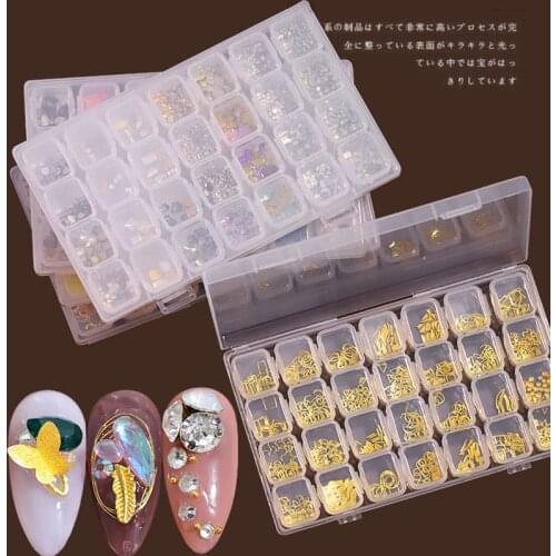 CHNRMJL 28Slots 3D Nail Art Decorations Mix Rivets Pearls Shell Crystal Rhinestones Tips DIY For Nails Accessories Manicure Tool