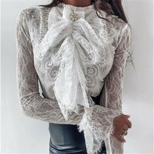 Hirigin Autumn Women Lace Long Sleeve Solid Color Fashion Tops Casual Party Elegant Blouse Pullover Clothes