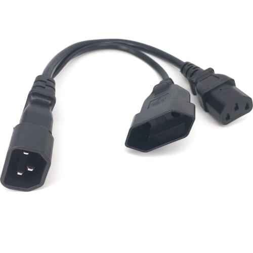 IEC320 3 pin C14 TO Male C13+2 hole EU 4.0mm Female socket AC power cord 0.3m Y Type Splitter Power Cord