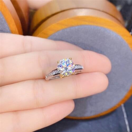 Inbeaut 925 Silver 18K Yellow Gold Plated Round Excellent Cut D Color Pass Diamond Test 1 ct Moissanite Plant Shape Wedding Ring