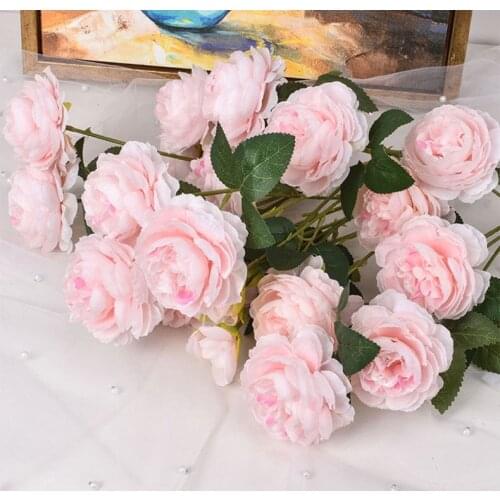 2PCS 66cm Artificial Rose Flowers Long Branch Wedding Birthday Party Home Bedroom Decoration European 3Heads Peony Fake Flowers