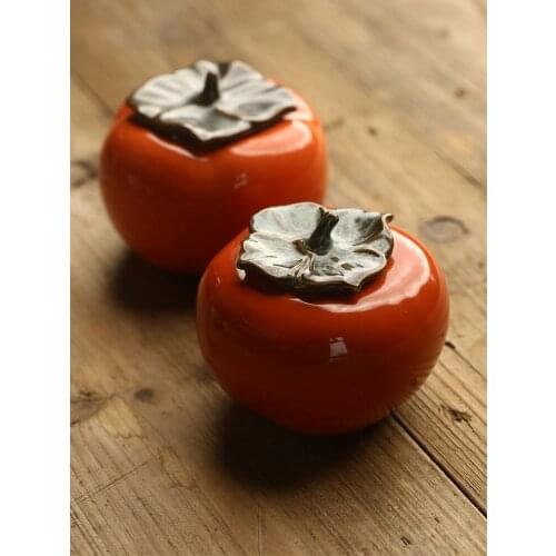 Ceramic Persimmon Tea Cans Portable Small Sealed Jar Handmade Travel Household Ornaments Creative Candy Storage Box
