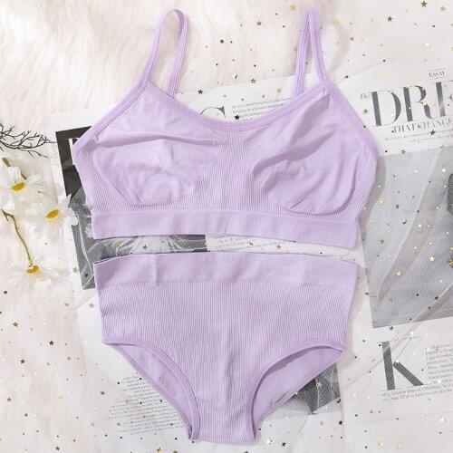 Women Bra Briefs Set Seamless Ribbed Unlined Bras High Waist Panties Fitness Tops Underwear Set Sexy Lingerie Backless Bralette