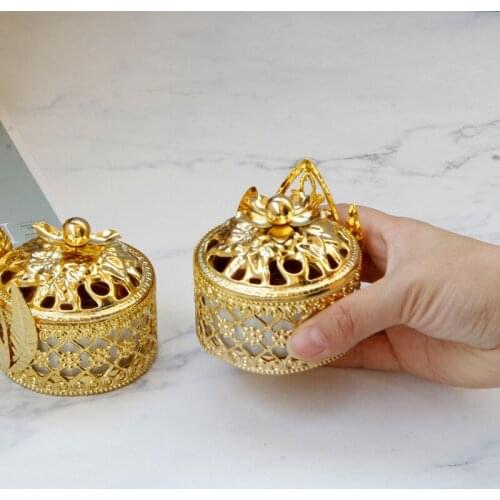 Creative Middle East Arabian Golden Metal Ceramic Incense Burner with Lid Home Desktop Decoration Burner Incense Holder