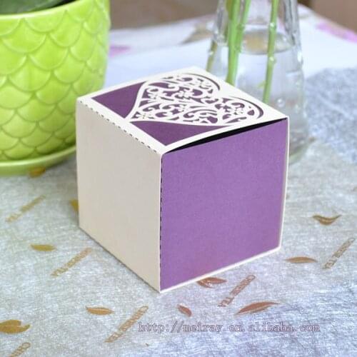 Laser cut purple,orange and green candy boxes for wedding ,heart shaped box for candy