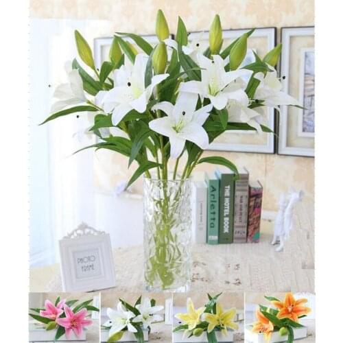 Lily three heads Charming Plastic Lily 29 inch Artificial Flower Home Wedding Party Decor Silk Floral Decoration Bouquet SF0303