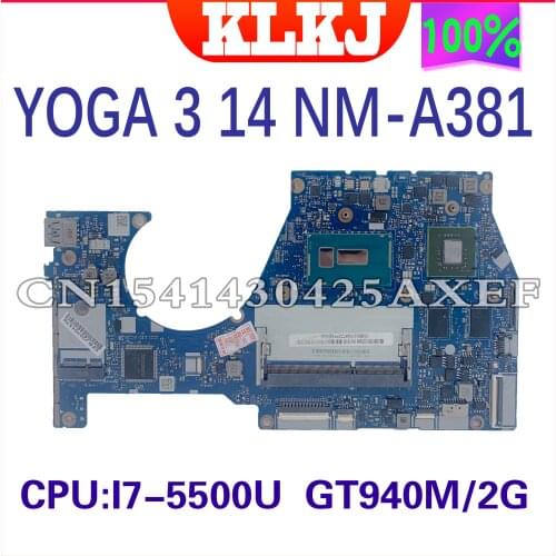 KLKJ NM-A381 Laptop Motherboard For Lenovo YOGA 3-14 Original Mainboard I7-5500U GT940M